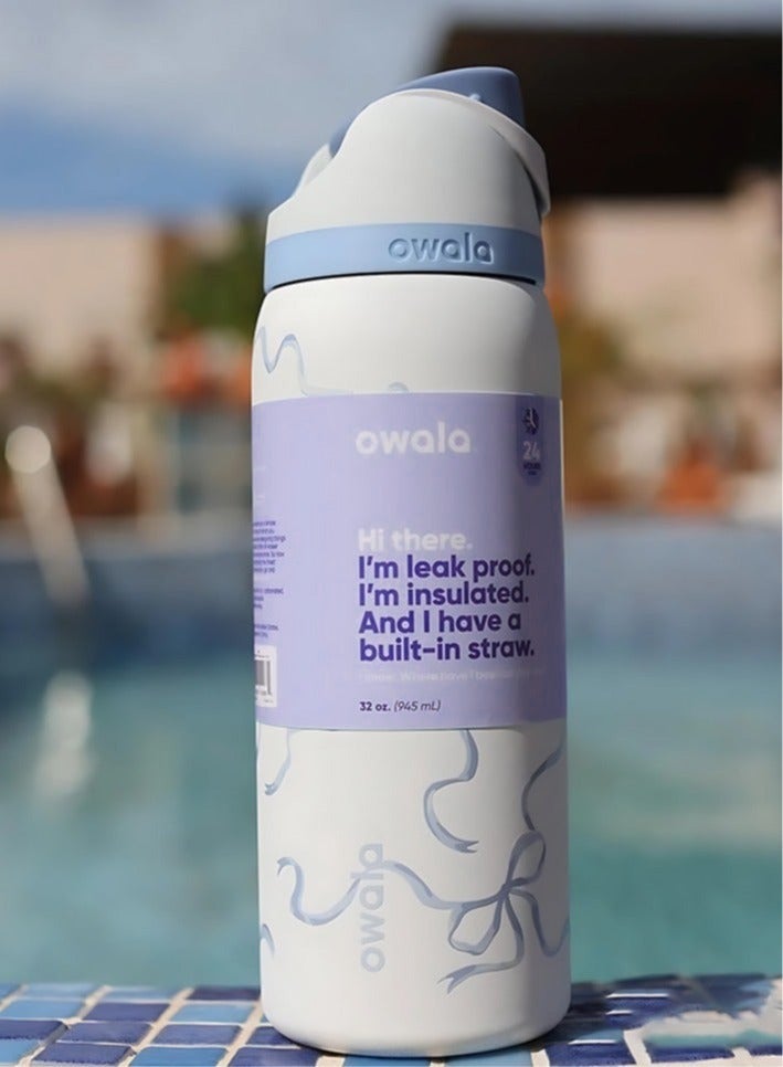 Owala FreeSip Double Insulated Stainless Steel Sports Water Bottle | With Straw | BPA-Free | 1-Pack | 32 oz (Blue Tie) - Image 1