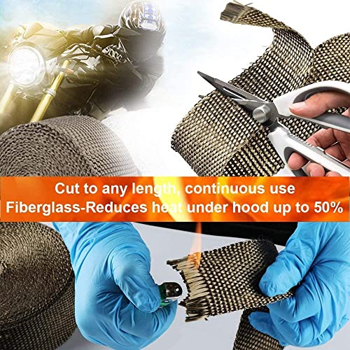 PACEWALKER Titanium Exhaust Wrap 1" x 16' Roll for Motorcycle Fiberglass Heat Shield Tape with Stainless Ties - Image 5