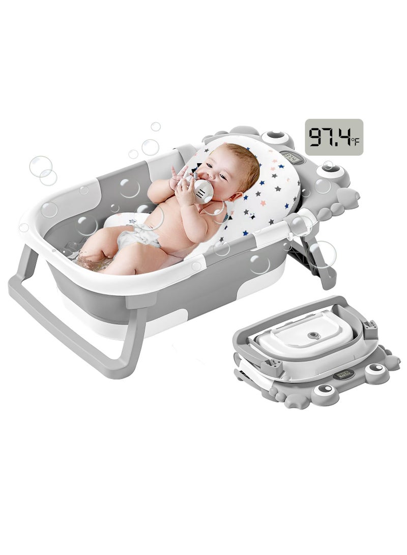 ZERIFAM Foldable Baby Bathtub with Thermometer, Collapsible Baby Bathtub for Infants, with Soft Floating Cushion and Drain Hole, Portable Travel Baby Bathtubs for Newborns to Toddlers 0-36 Months  - Image 1