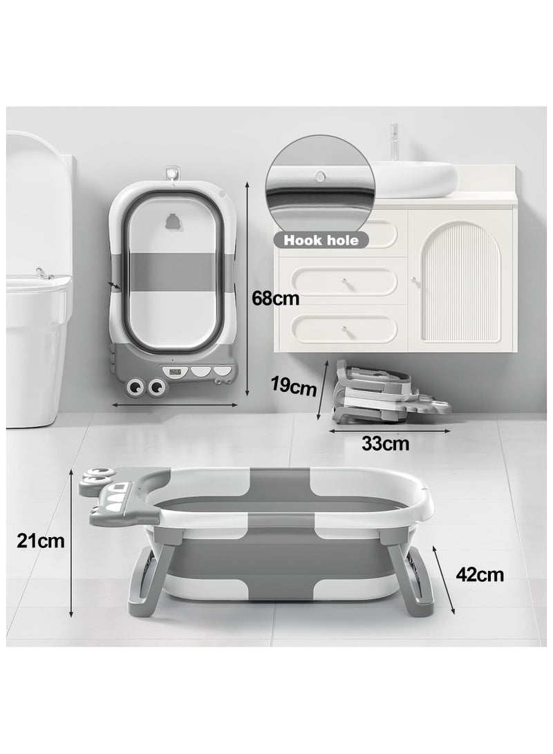 ZERIFAM Foldable Baby Bathtub with Thermometer, Collapsible Baby Bathtub for Infants, with Soft Floating Cushion and Drain Hole, Portable Travel Baby Bathtubs for Newborns to Toddlers 0-36 Months  - Image 3