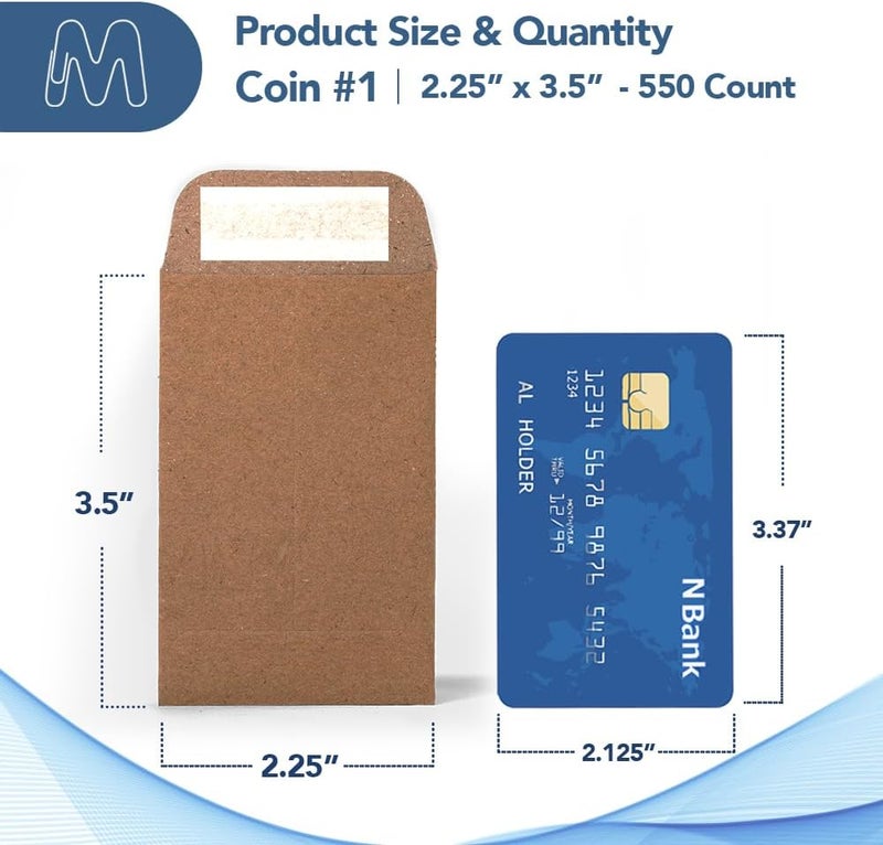مظاريف عملات بنية من MOS #1 مقاس 2.25 × 3.5 بوصة عبوة 550 قطعة – مظاريف كرافت صغيرة ذاتية الإغلاق للعملات، البذور، الأجزاء الصغيرة، المقتنيات، المجوهرات، تخزين الحرف اليدوية - Image 2