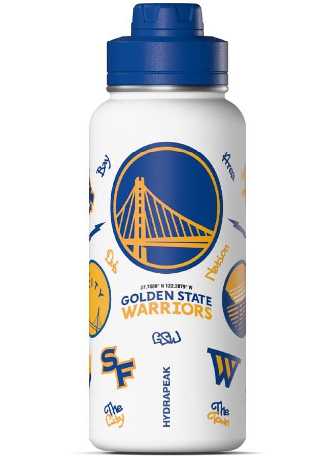 Hydrapeak x NBA Officially Licensed Golden State Warriors 32oz Active Water Bottle Chug Lid Stainless Steel Reusable Double Wall Celebrating The City Of San Francisco - Image 1
