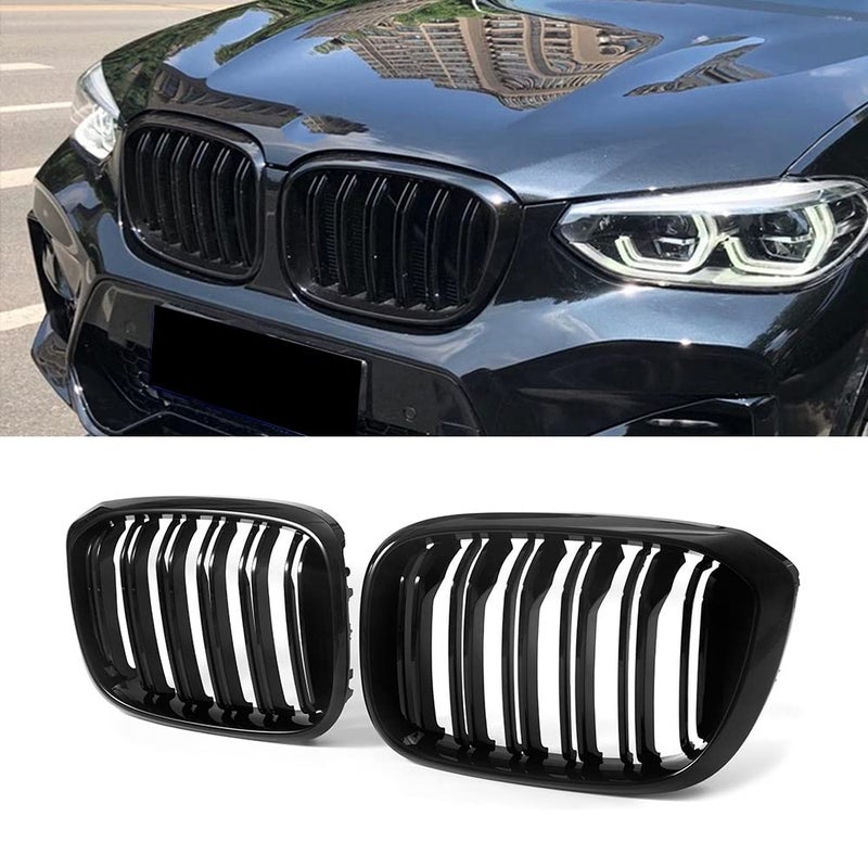 SNA Front Kidney Grille for 20182021 BMW X3 G01 20192021 X4 G02 Double Slats ABS Gloss Black X3 Grill X4 Grill