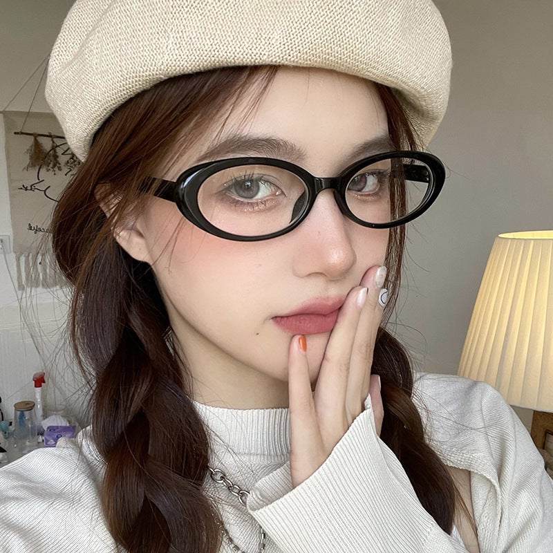 Retro Oval Sweet and Cool Girl Millennium Frame Can Be Equipped with Prescription Anti-Blue Light Glasses Plain Mirror Royal Sister Cat Type - Image 5