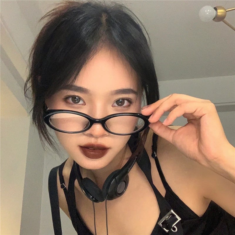 Retro Oval Sweet and Cool Girl Millennium Frame Can Be Equipped with Prescription Anti-Blue Light Glasses Plain Mirror Royal Sister Cat Type - Image 1