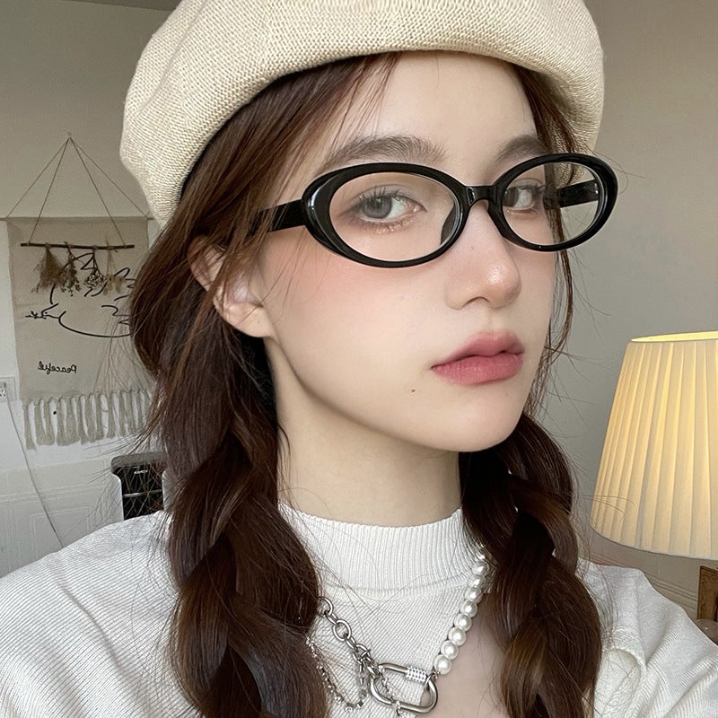 Retro Oval Sweet and Cool Girl Millennium Frame Can Be Equipped with Prescription Anti-Blue Light Glasses Plain Mirror Royal Sister Cat Type - Image 3