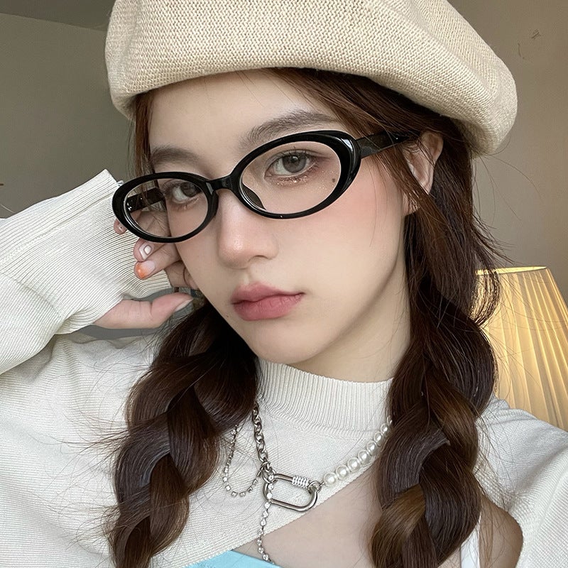Retro Oval Sweet and Cool Girl Millennium Frame Can Be Equipped with Prescription Anti-Blue Light Glasses Plain Mirror Royal Sister Cat Type - Image 4