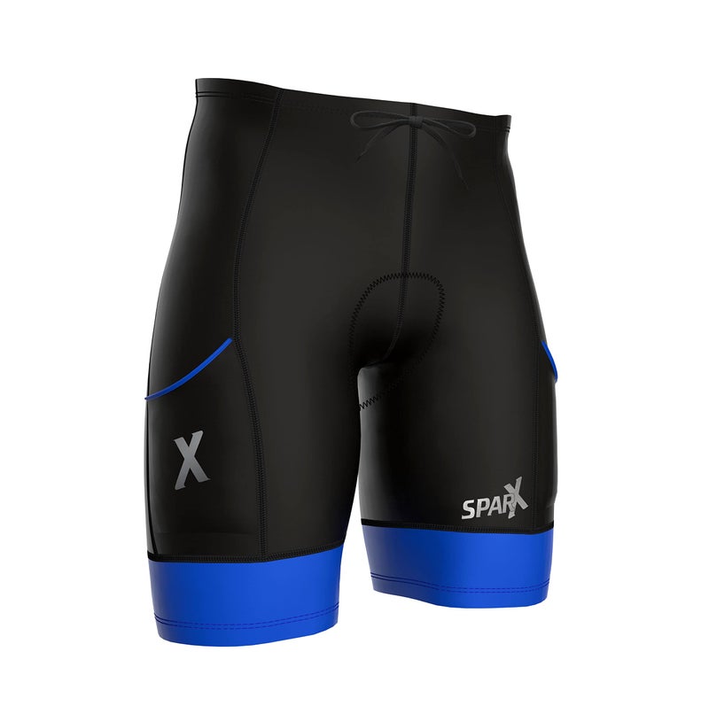 Sparx Men's Active Triathlon Short Tri Cycling Short Swim Bike Run (Black/Blue, XL)