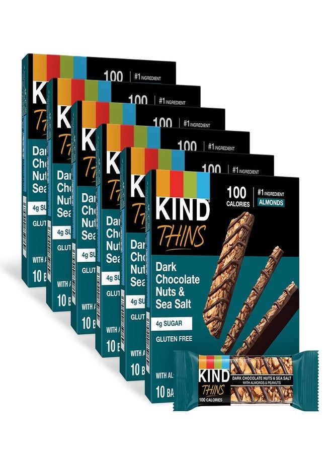 KIND THINS Dark Chocolate Nuts & Sea Salt Bars, 0.74 Ounce, 10 Count, Gluten Free Snacks, 4g Sugar (60 Bars) - Image 1