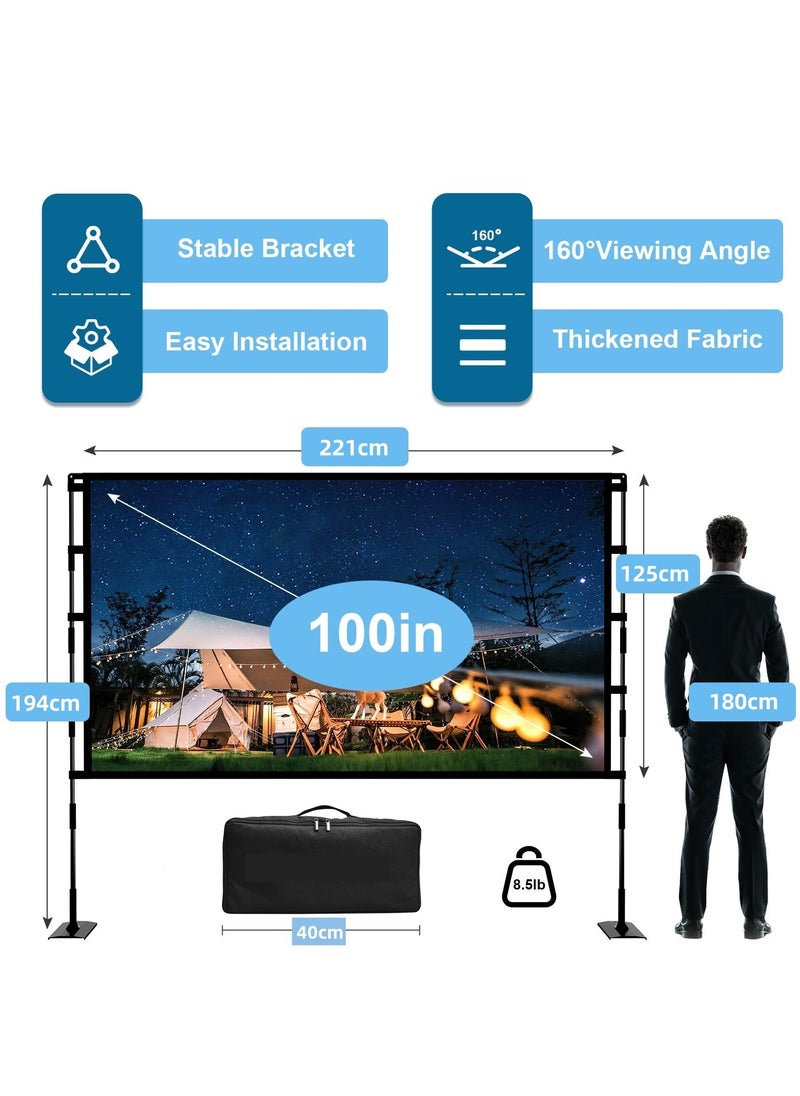 فلاشهوك شاشة عرض بروجكتر متنقلة - شاشة بروجكتر 100 بوصة 16:9 4K HD مع حامل وحقيبة حمل للسينما المنزلية الداخلية والخارجية والفناء الخلفي والسينما والتخييم  - Image 3