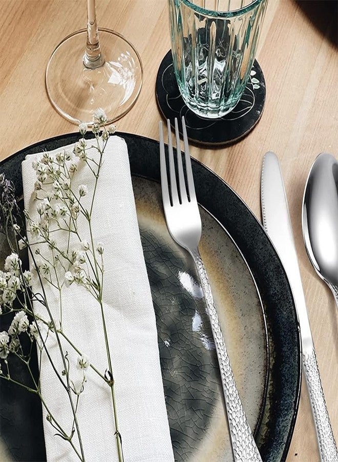 Clovis Silver Hammered Silverware Set with Steak Knives, 05-Piece Stainless Steel Heavy Duty Flatware Set for 1, Food-Grade Tableware Cutlery Set, Utensil Sets for Home Restaurant(05 Piece, Silver) - Image 5