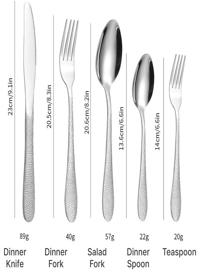 Clovis Silver Hammered Silverware Set with Steak Knives, 05-Piece Stainless Steel Heavy Duty Flatware Set for 1, Food-Grade Tableware Cutlery Set, Utensil Sets for Home Restaurant(05 Piece, Silver) - Image 4