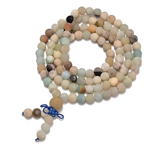 AD Beads Natural Gemstones Buddhist 108 Prayer Healing Beads Mala Stretchy Bracelet Necklace 6mm (Matte Multi-Color Amazonite) - Image 1