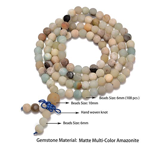 AD Beads Natural Gemstones Buddhist 108 Prayer Healing Beads Mala Stretchy Bracelet Necklace 6mm (Matte Multi-Color Amazonite) - Image 4