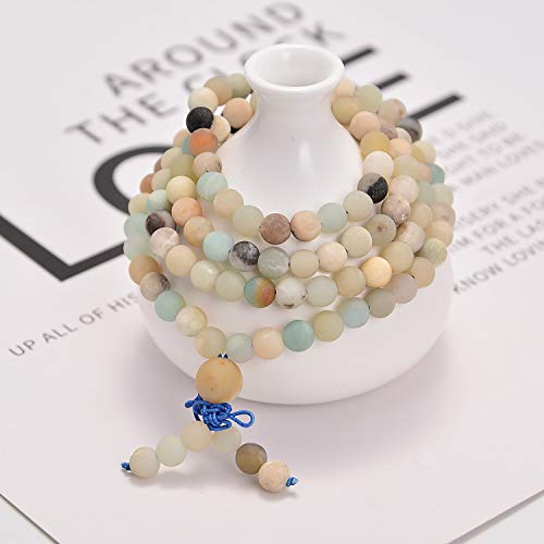 AD Beads Natural Gemstones Buddhist 108 Prayer Healing Beads Mala Stretchy Bracelet Necklace 6mm (Matte Multi-Color Amazonite) - Image 3