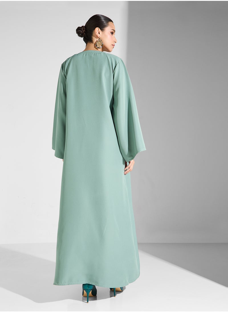 hayas closet - Embroidered Open Front Abaya - Image 1