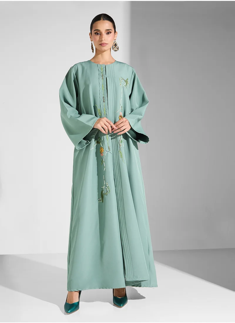 hayas closet Embroidered Open Front Abaya