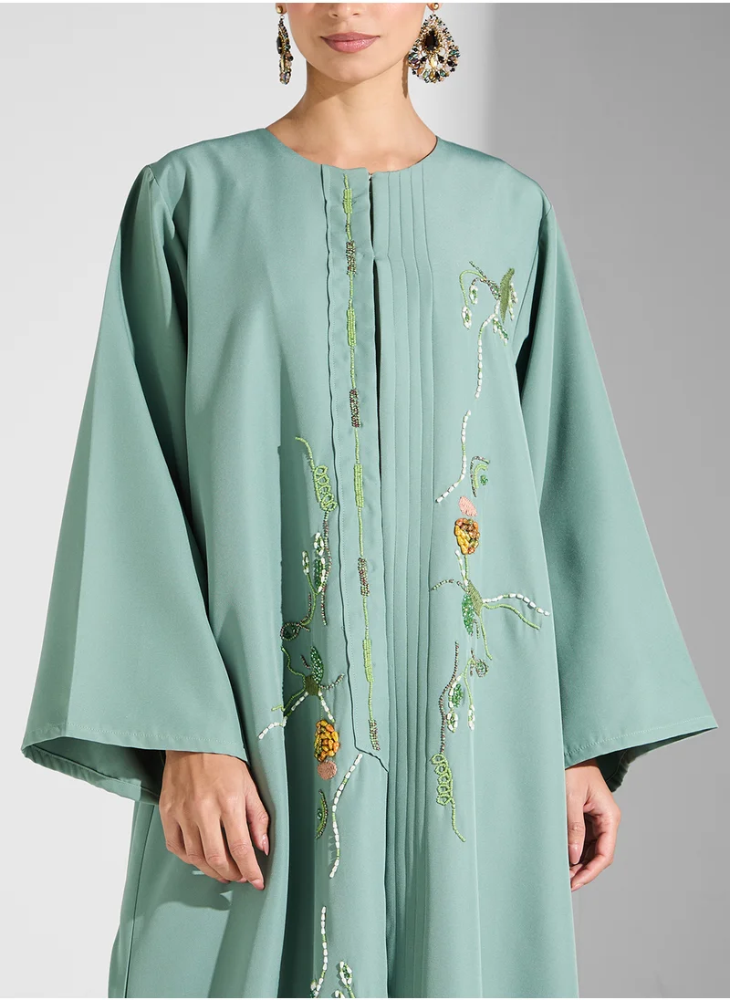 hayas closet Embroidered Open Front Abaya