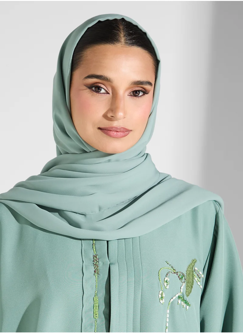 hayas closet Embroidered Open Front Abaya