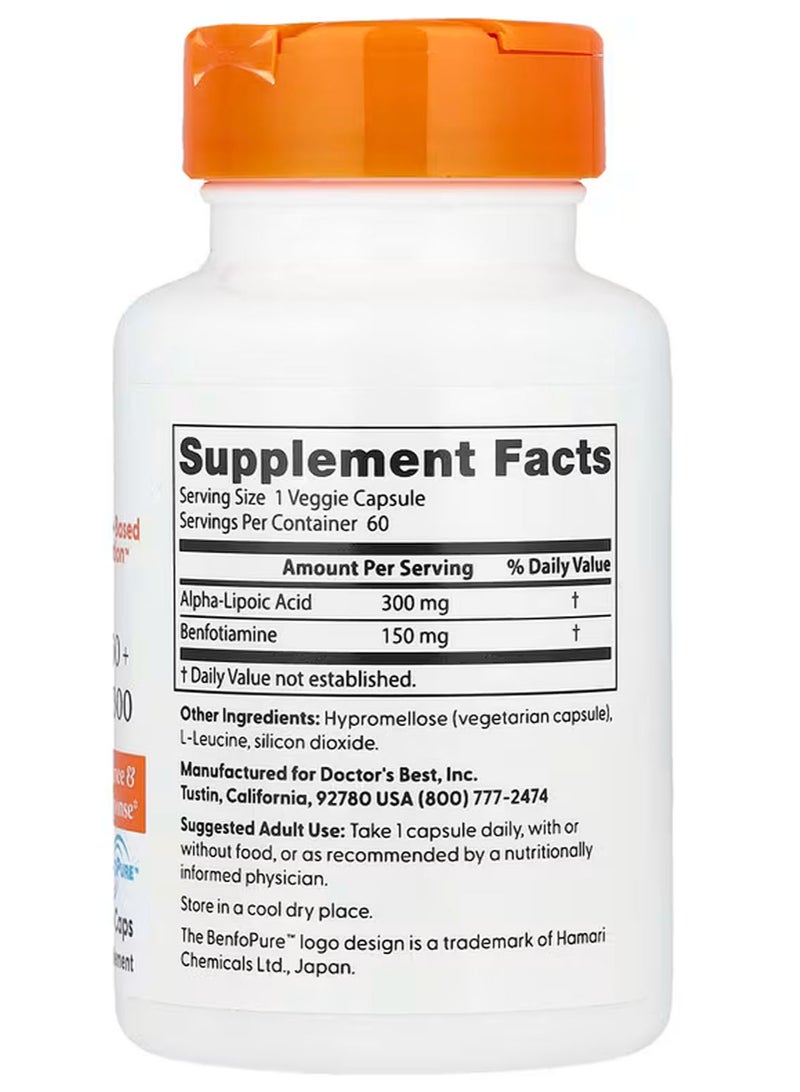 Doctor's BEST Benfotiamine 150 + Alpha-Lipoic Acid 300 Dietary Supplement - 60 Veggie Caps - Image 2