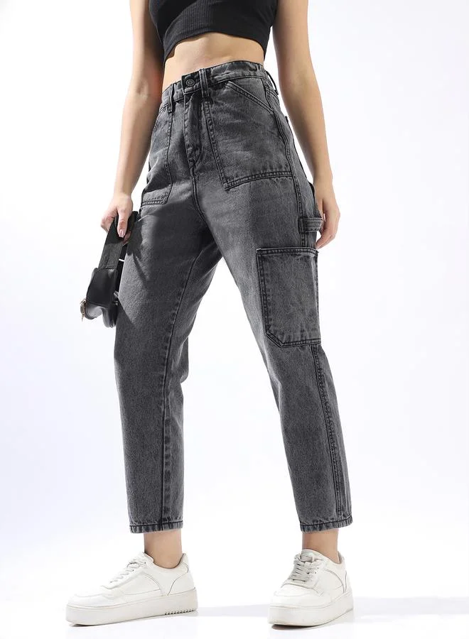 هاي ستار جينز أمي رمادي نسائي قطن % بخصر مرتفع بأزرار