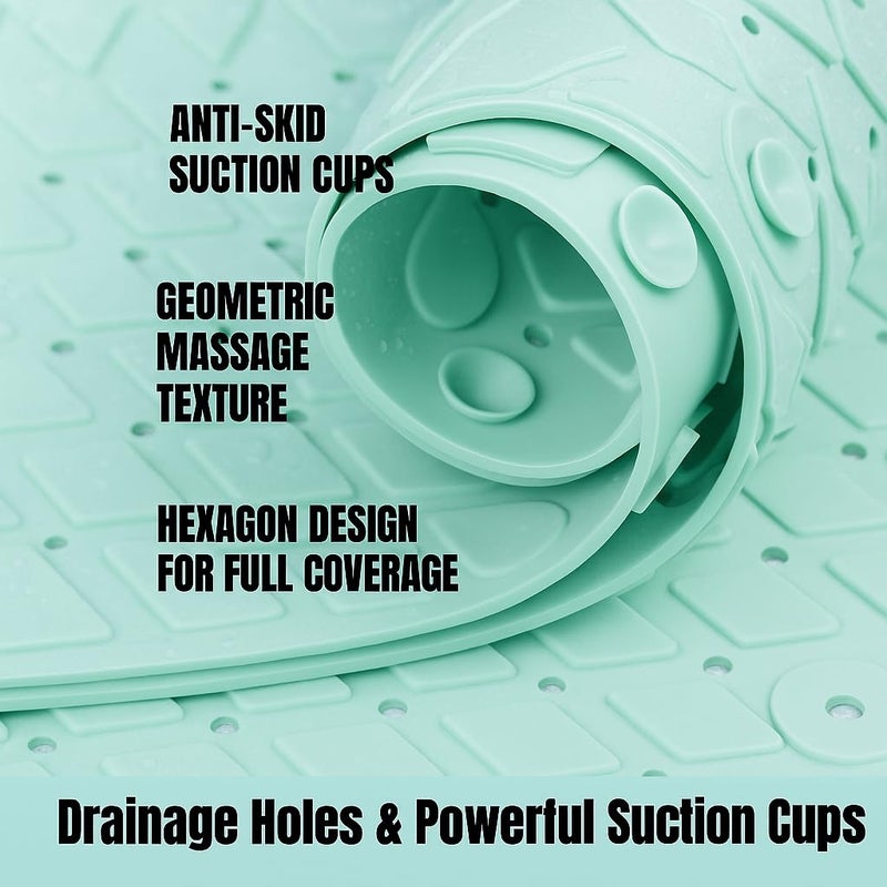 RichAxis Hexagonal Shower Bath mat for Bathroom Silicone Anti Slip Bathroom Floor mat with Suction Cups & Drain Holes (56x63 cm, Hexa-Green) - Image 5