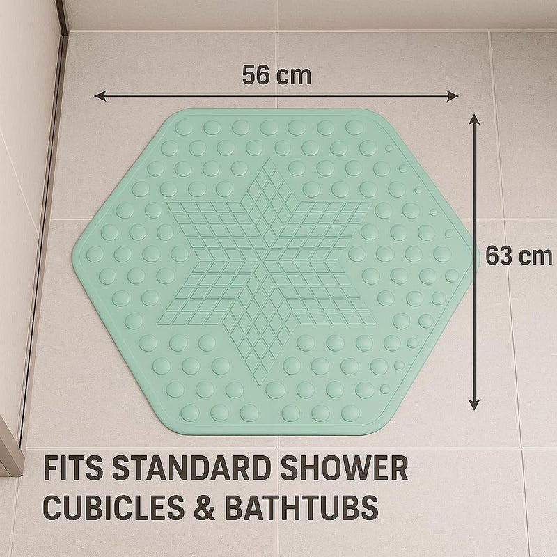 RichAxis Hexagonal Shower Bath mat for Bathroom Silicone Anti Slip Bathroom Floor mat with Suction Cups & Drain Holes (56x63 cm, Hexa-Green) - Image 3