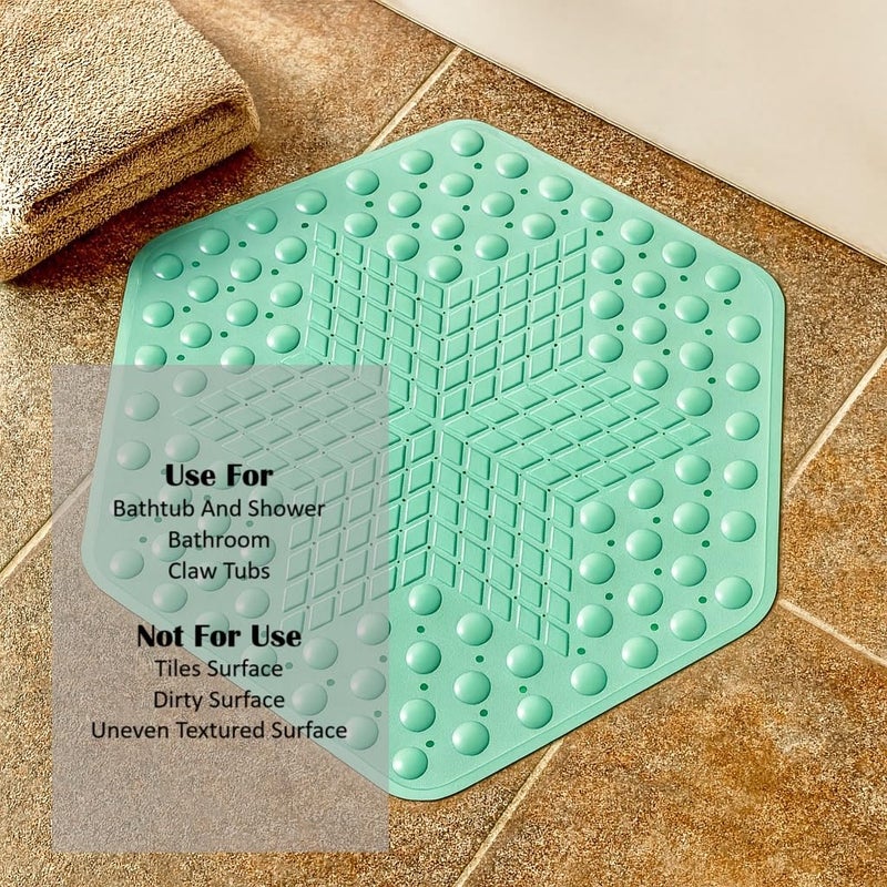 RichAxis Hexagonal Shower Bath mat for Bathroom Silicone Anti Slip Bathroom Floor mat with Suction Cups & Drain Holes (56x63 cm, Hexa-Green) - Image 4