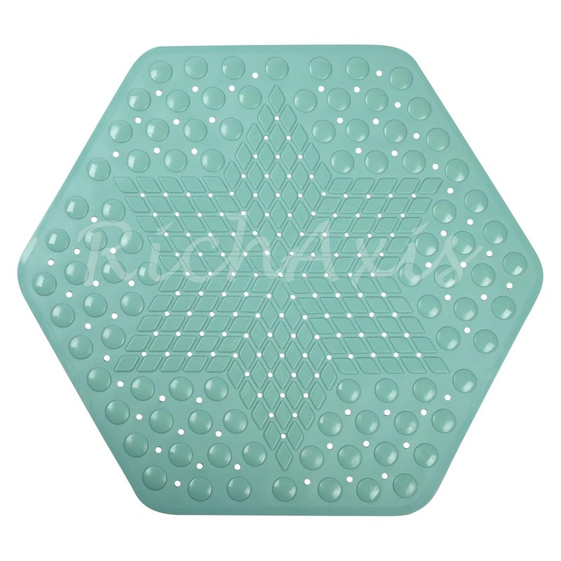 RichAxis Hexagonal Shower Bath mat for Bathroom Silicone Anti Slip Bathroom Floor mat with Suction Cups & Drain Holes (56x63 cm, Hexa-Green) - Image 1