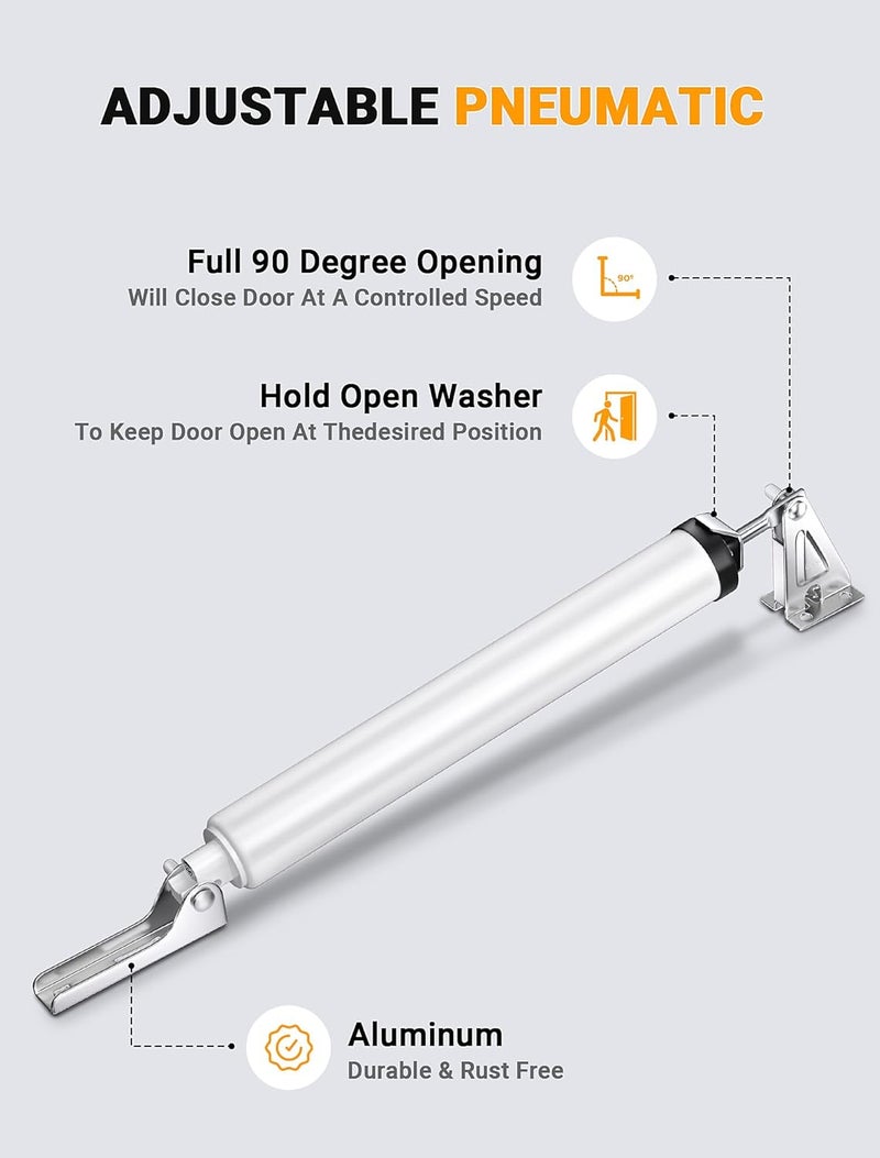 SARDVISA Storm Door Closer, Heavy Duty Pneumatic Screen Door Closer, Adjustable Closing Speed, Safety Closure with Hold Open Feature, Universal Window & Door Bracket Kit (White) - Image 4