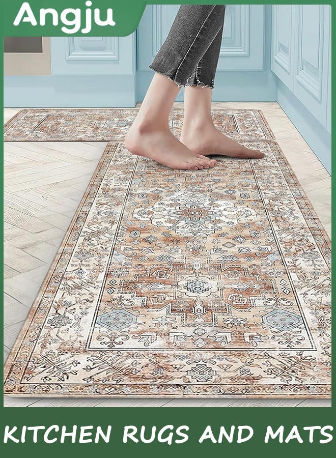 Angju Anti Fatigue Kitchen Mat Set of 2 Non Slip Kitchen Mats for Floor Cushioned Kitchen Rugs Comfort Standing Mat Farmhouse Waterproof PVC Foam Kitchen Floor Mat Runner - Image 1