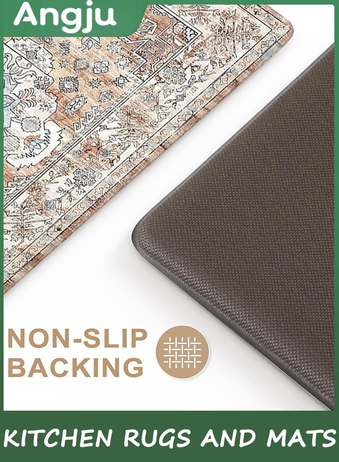 Angju Anti Fatigue Kitchen Mat Set of 2 Non Slip Kitchen Mats for Floor Cushioned Kitchen Rugs Comfort Standing Mat Farmhouse Waterproof PVC Foam Kitchen Floor Mat Runner - Image 3