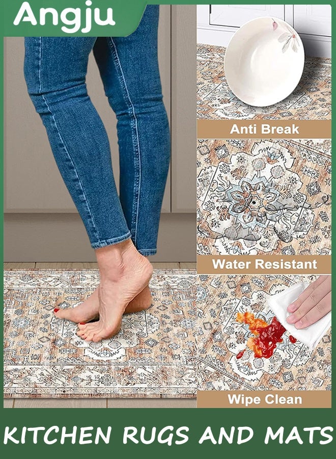 Angju Anti Fatigue Kitchen Mat Set of 2 Non Slip Kitchen Mats for Floor Cushioned Kitchen Rugs Comfort Standing Mat Farmhouse Waterproof PVC Foam Kitchen Floor Mat Runner - Image 5