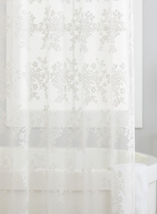 TUDECO Lace Vintage Shower Curtain with Attached Valance, Crochet Rustic Floral Sheer Shower Curtains for Bathroom, Scalloped Edge Reinforced Holes Top Ivory Shower Curtain, 72 x 72 Inch, 1 Panel - Image 3