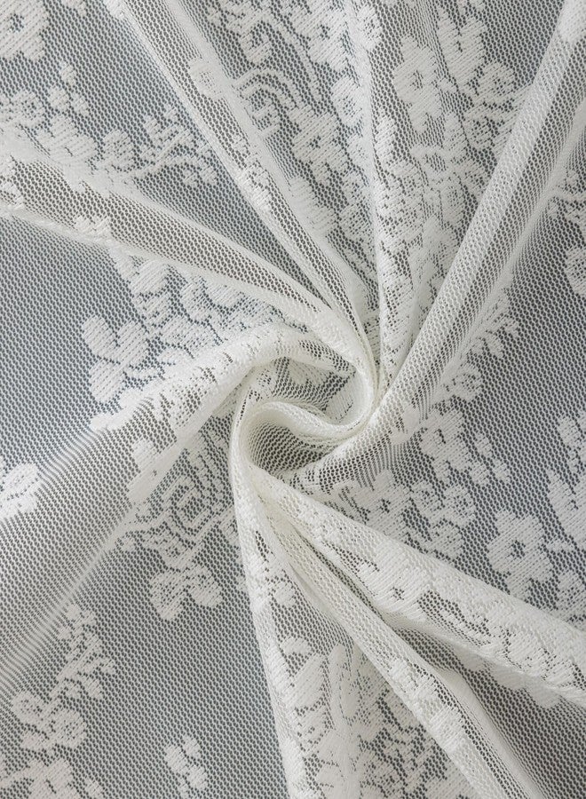 TUDECO Lace Vintage Shower Curtain with Attached Valance, Crochet Rustic Floral Sheer Shower Curtains for Bathroom, Scalloped Edge Reinforced Holes Top Ivory Shower Curtain, 72 x 72 Inch, 1 Panel - Image 5