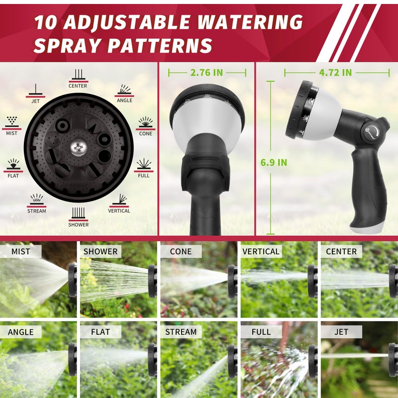 AUTOMAN Garden Hose Nozzle - 10 Adjustable Spray Patterns, Thumb Flow Control Hose Sprayer, Water Hose Spray Nozzle for Plants Watering, Car Washing, Window Cleaning, Pets Bathing, Outdoor Fun, Black - Image 2