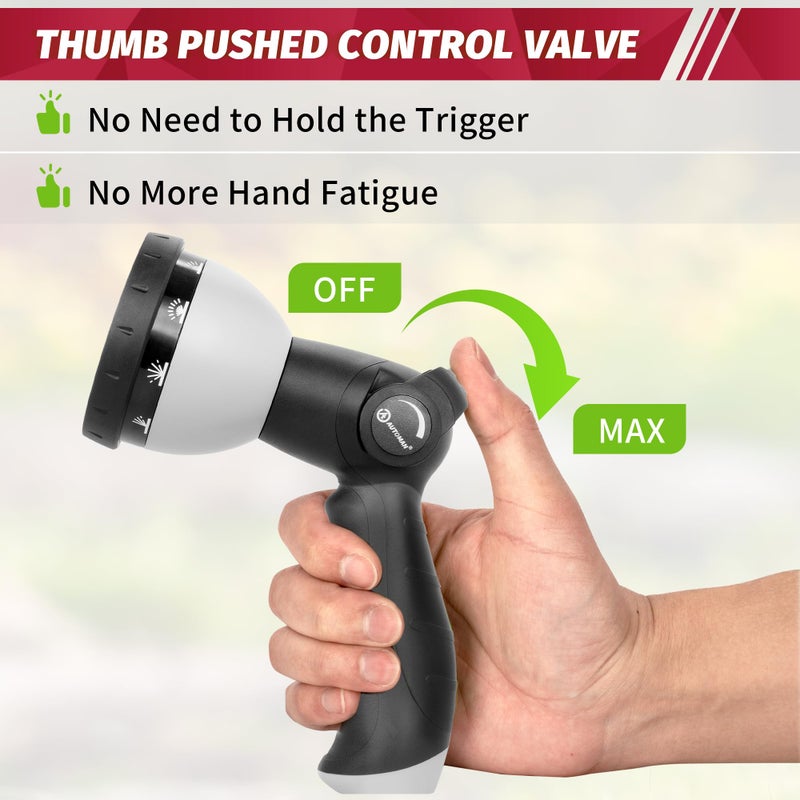 AUTOMAN Garden Hose Nozzle - 10 Adjustable Spray Patterns, Thumb Flow Control Hose Sprayer, Water Hose Spray Nozzle for Plants Watering, Car Washing, Window Cleaning, Pets Bathing, Outdoor Fun, Black - Image 4