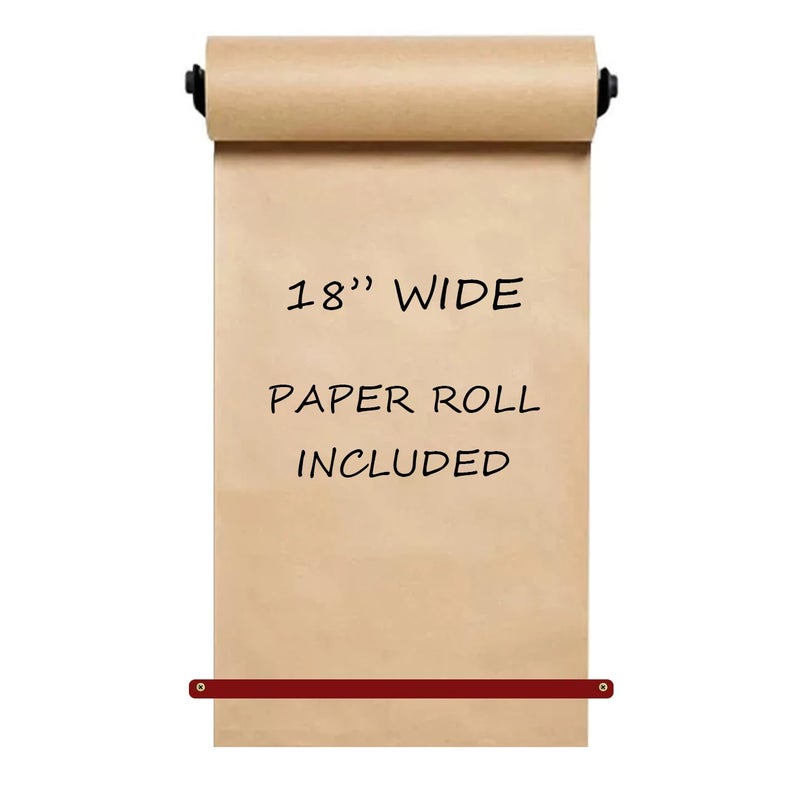FanSiVoKe 18" Kraft Paper Dispenser Wall Mount, Butcher Paper Dispenser Ideal for Home Office with 30 meter Kraft Roll (Black Wall Mount Brown PU Leather Strap) (18") - Image 1