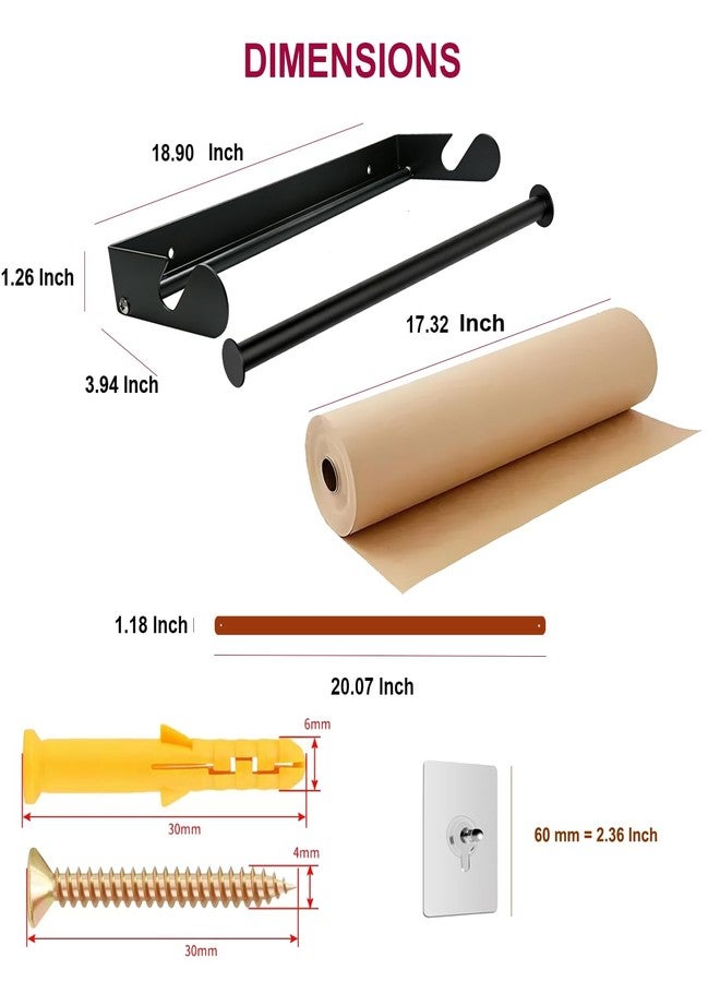FanSiVoKe 18" Kraft Paper Dispenser Wall Mount, Butcher Paper Dispenser Ideal for Home Office with 30 meter Kraft Roll (Black Wall Mount Brown PU Leather Strap) (18") - Image 2