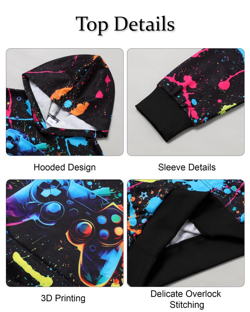 Latnnut Boy Clothes Fall Winter Outfits Long-sleeved Game Consoles Print Hooded Sweatshirt Pants 2Pcs Set 7-8 Years - Image 2