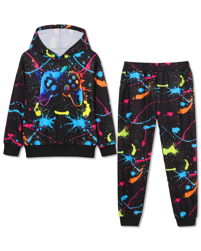 Latnnut Boy Clothes Fall Winter Outfits Long-sleeved Game Consoles Print Hooded Sweatshirt Pants 2Pcs Set 7-8 Years - Image 1