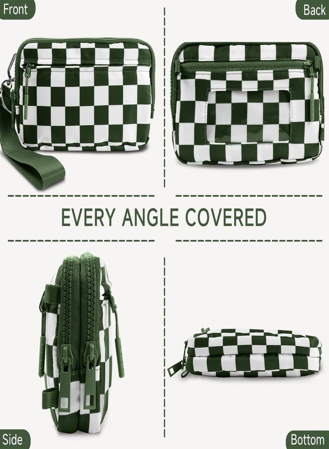 NBERMOTION Checkered Nylon Wristlet Wallets for Women RFID Blocking Purse With Credit Card Holder & Crossbody Strap(Pea Green) - Image 5