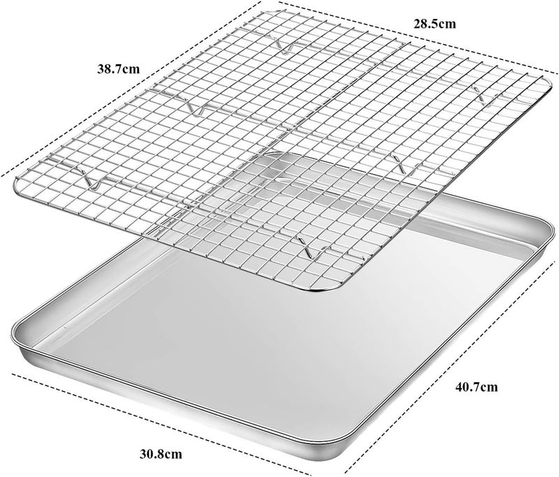 Wildone Baking Sheet with Rack Set [2 Pans + 2 Racks], Stainless Steel Cookie Sheet Baking Pan Tray with Cooling Rack, Size 16 x 12 x 1 Inch, Non Toxic & Heavy Duty & Easy Clean - Image 2
