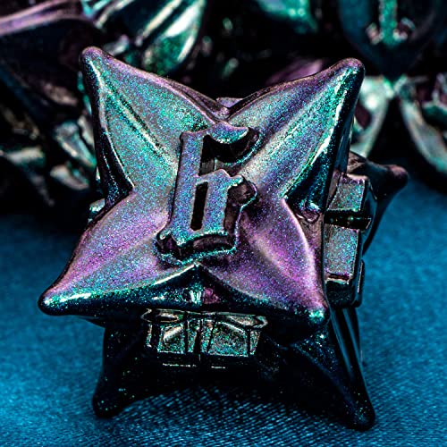 ARUOHHA DND Metal Dice Set Purple Green Leaf Design Polyhedral Dragons Dice with Box 7PCS Dungeons D and D Dice Compatible with DD RPG Role Playing Games D20 D12 D10 D8 D6 - Image 5