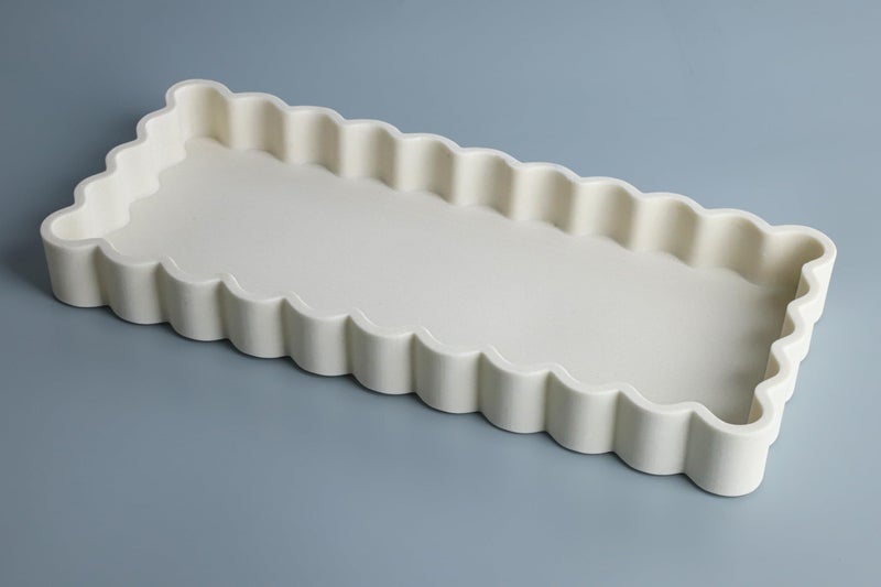 Vixdonos Wavy Edge Decorative Tray,Rectangular Concrete Tray for Coffee Table Decor,13.8X5.9X1.5 Inches(Beige) - Image 1
