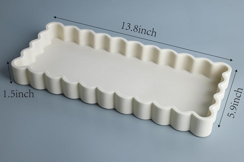 Vixdonos Wavy Edge Decorative Tray,Rectangular Concrete Tray for Coffee Table Decor,13.8X5.9X1.5 Inches(Beige) - Image 2