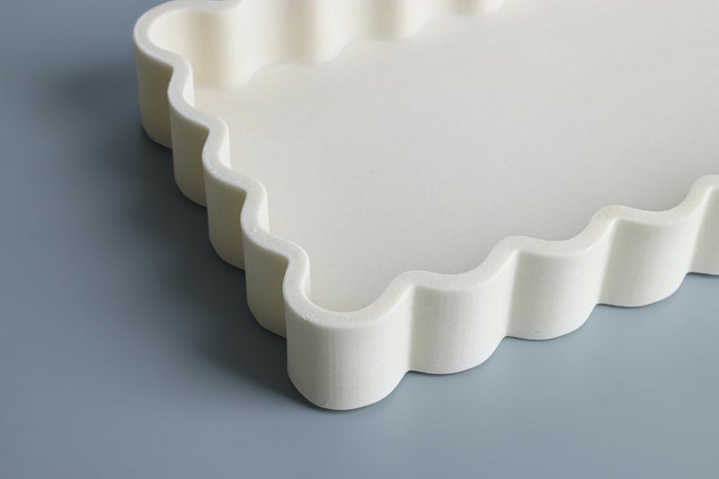 Vixdonos Wavy Edge Decorative Tray,Rectangular Concrete Tray for Coffee Table Decor,13.8X5.9X1.5 Inches(Beige) - Image 3
