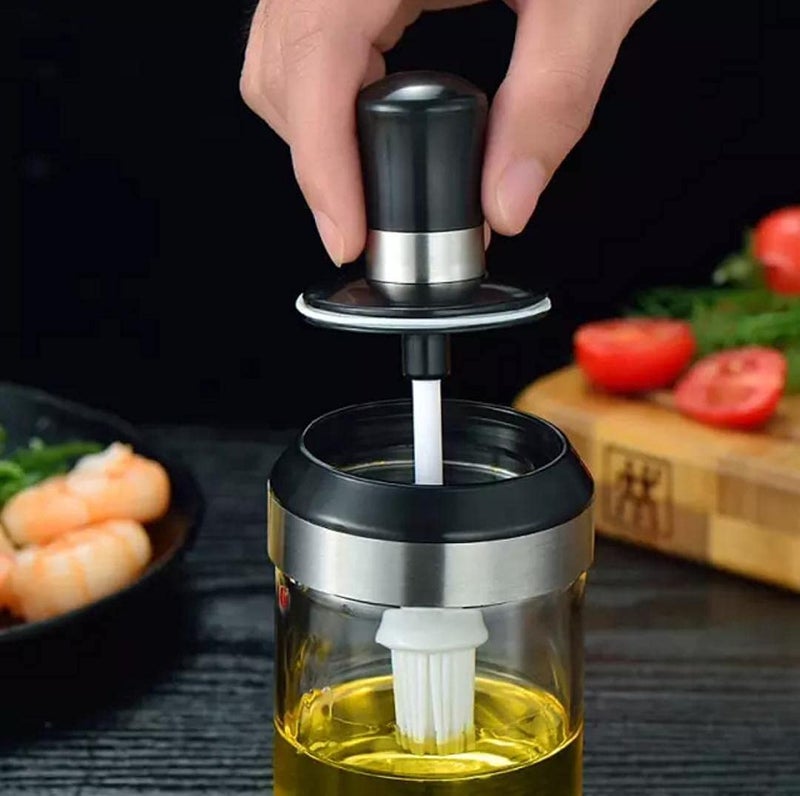 Bhavyam borosilicate glass oil jar with brush for kitchen,leakproof ghee oil jar set container with silicon brush for spreading basting,glass jars & containers- 250ml, (plain jar bottle set of 2) - Image 5