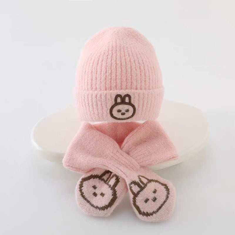 Cute Rabbit Baby Knit Hat Scarf Set Beige [scarf]]  - Image 2