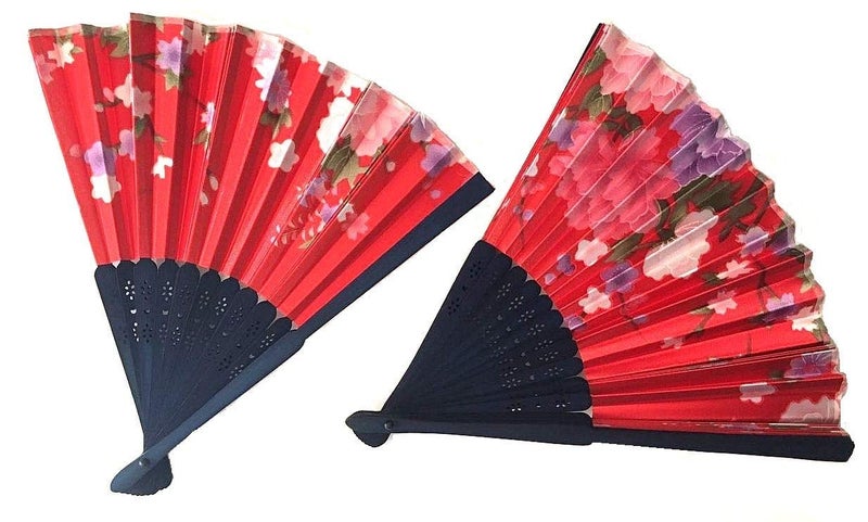 Sage Square Handheld Folding Chinese Fan Vintage Fabric Folding Fan for Wedding Dance DecorationBirthday Party Photo Booth Red Pack of 8 - Image 4